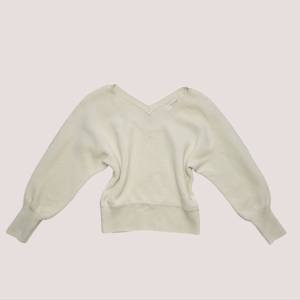 Anthropologie Fitted Knit Double V Neck Sweater Ivory Small